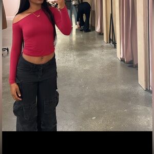 Aritzia Red Long Sleeve Top off the shoulder